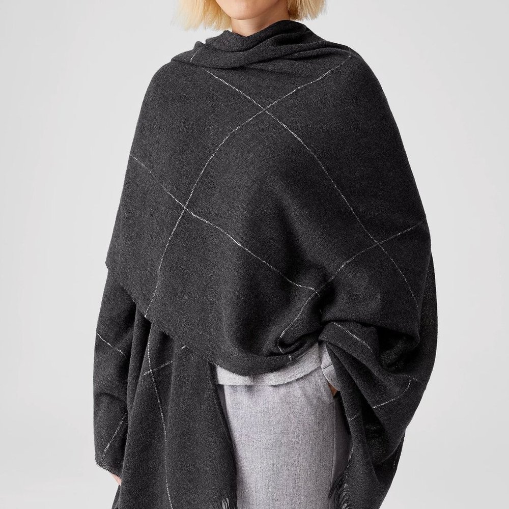 NWT Eileen Fisher Charcoal Virgin Wool Serape OS/TU - Picture 2 of 8